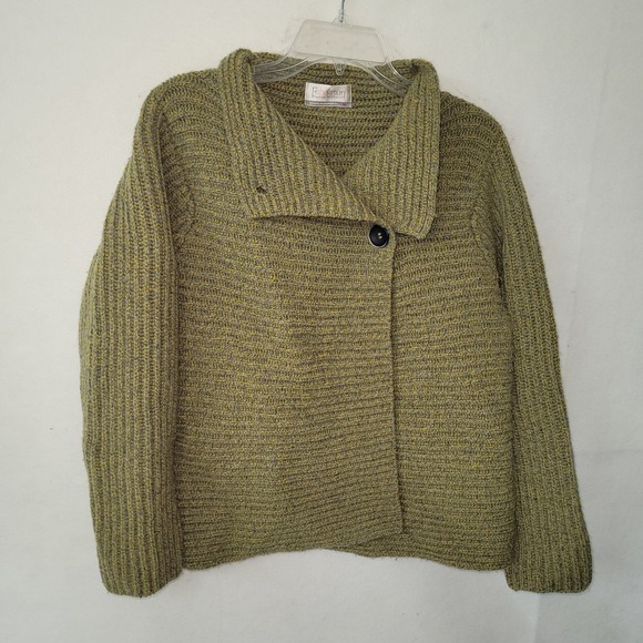Fisherman Out Of Ireland Knit Cardigan Green Gray Sweater M Wool Cashmere Ribbed - Picture 1 of 11